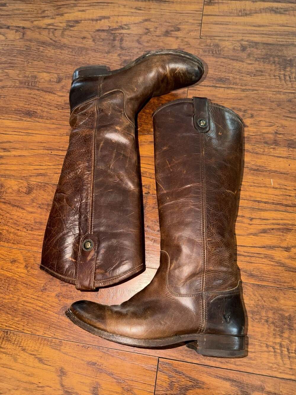 Frye Melissa Button Back Zip Leather Riding Boots Brown Size 6.5B
